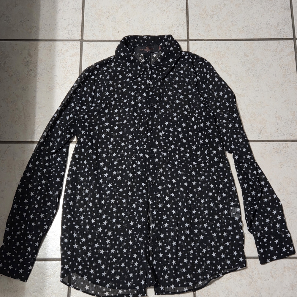 Black Star Pattern Button Down Shirt